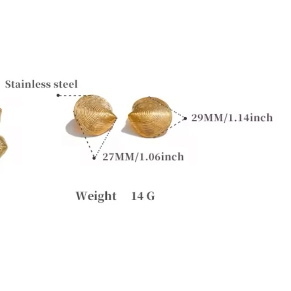 Gold Textured Seashell Statement Earrings – PVD Plated Stainless Steel - Picture 4 of 14